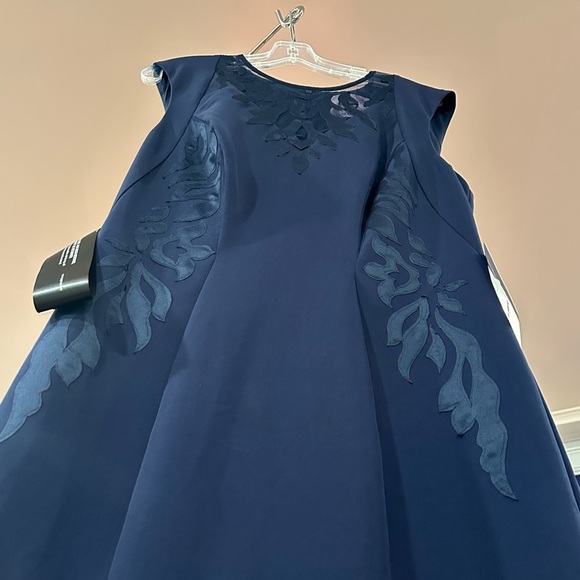 NWT JS Collections Illusion Lace Neck Mermaid Dress NEW Gown Navy Blue - Picture 4 of 13